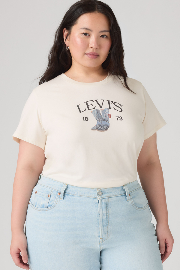 Perfect Tee (Plus Size) - Mujer - 1X - White / Levi's Denim Boots Egret