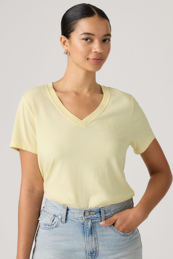 Favorite Cotton V Neck Tee - Women - L - Yellow / Pear Sorbet