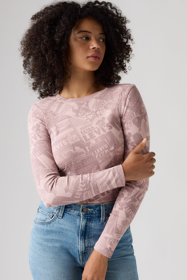 Graphic Essential Baby Long Sleeve Tee - Mujer - L - Rosa / Ls Heritage Collage Lilac Haze