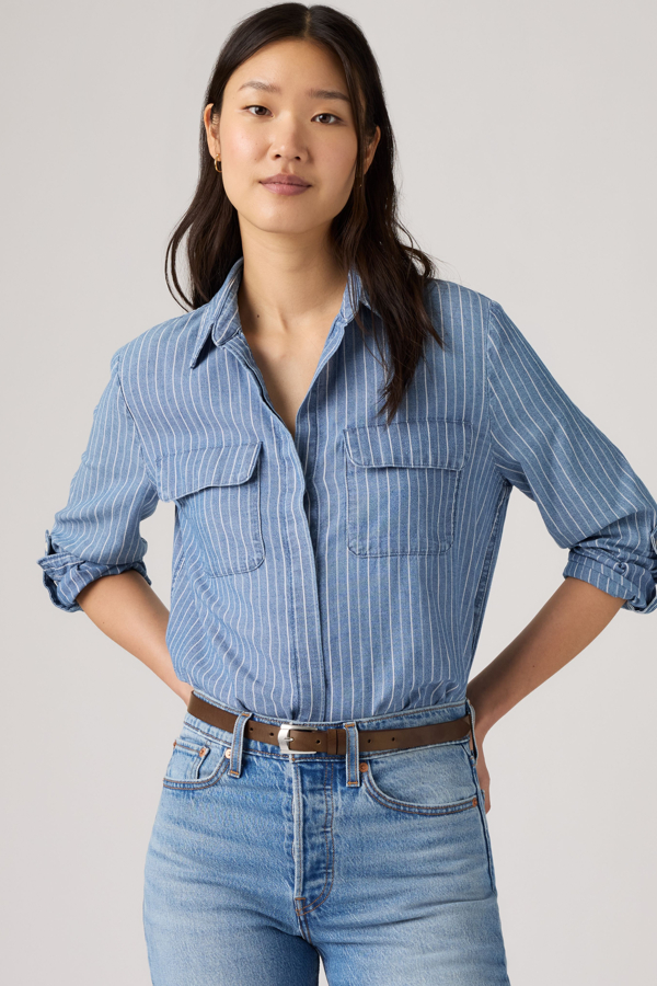 Elaine Utility Shirt - Women - L - Medium Wash / Get In Line
