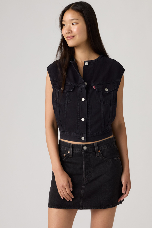 Chaleco Trucker sin cuello Shrunken '90s Lightweight - Mujer - L - Negro / None Your Business