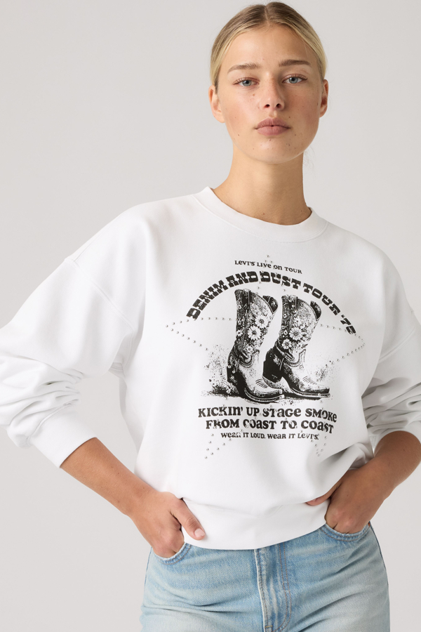 Graphic Vintage Boxy Sweatshirt - Mujer - S - White / Crew Denim And Dust Boots Bright White