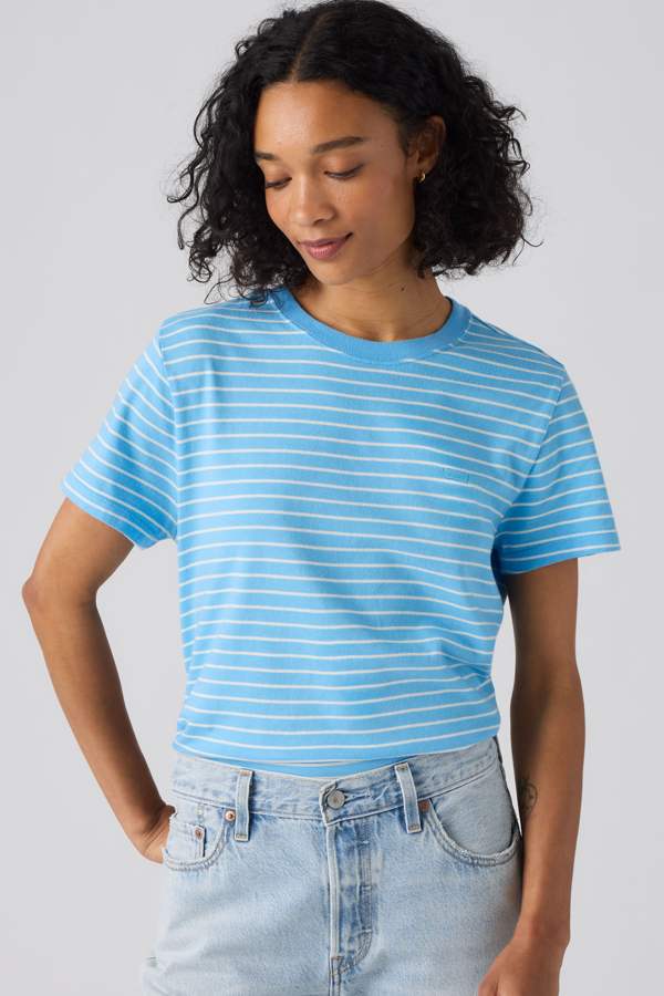 Favorite Cotton Tee - Women - L - Blue / Golf Course Stripe Alaskan Blue