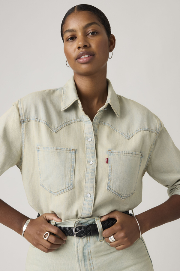 Camisa Western Teodora - Mujer - L - Azul / De Oro Western