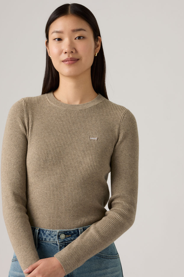 Suéter acanalado de cuello redondo - Mujer - XS - Marrón / Taupe Grey Heather Bros B2371 Rib