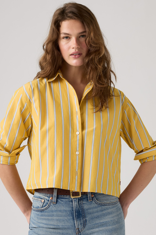 Cropped Harlie Shirt - Women - L - Yellow / Anouk Stripe Spicy Mustard
