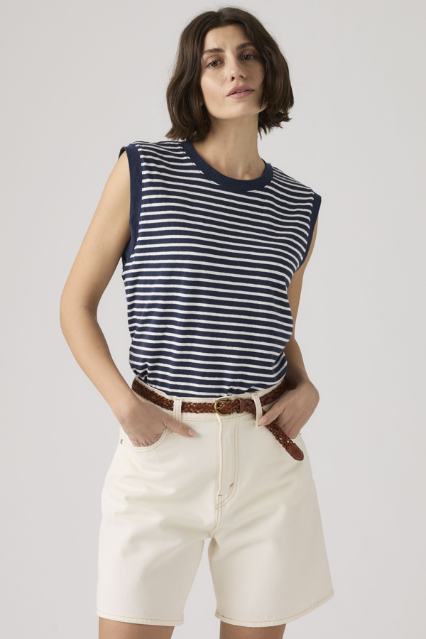 Boxy Tank Top - Mujer - L - Azul / Emmi Stripe Peacoat Egret