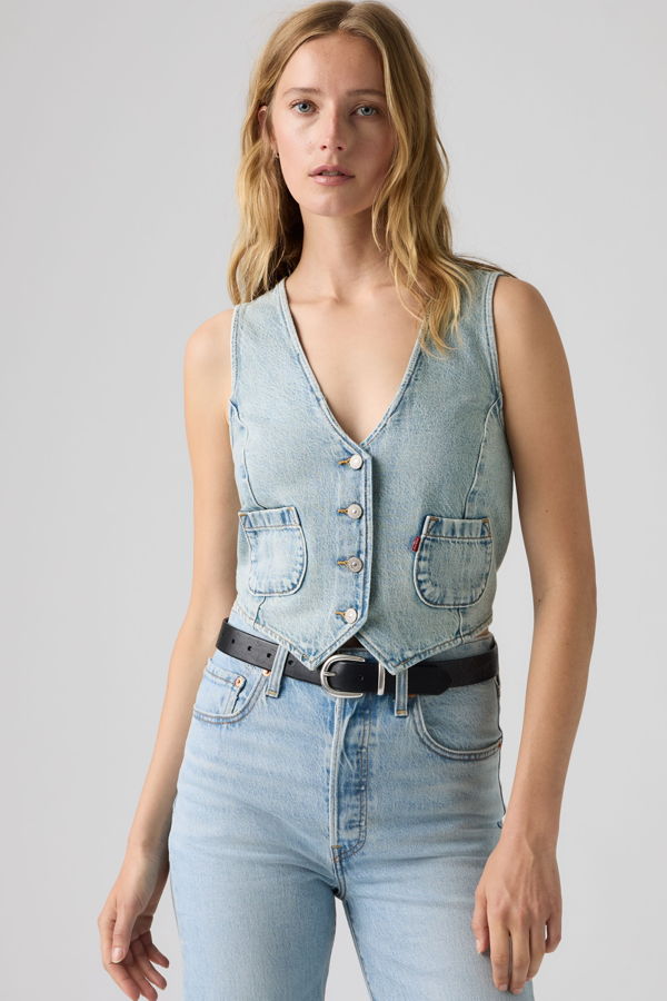 Tailored Lightweight Denim Vest - Hombre - L - Medium Wash / Summer Job Vest