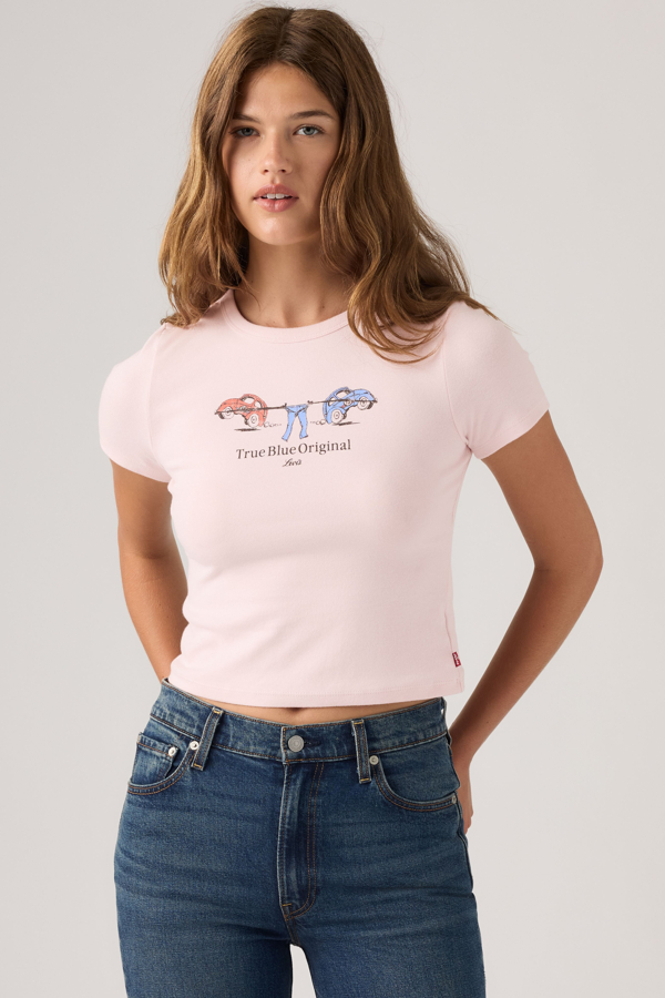 Graphic Hayes Cropped Tee - Mujer - L - Pink / True Blue Original Buggy Potpourri
