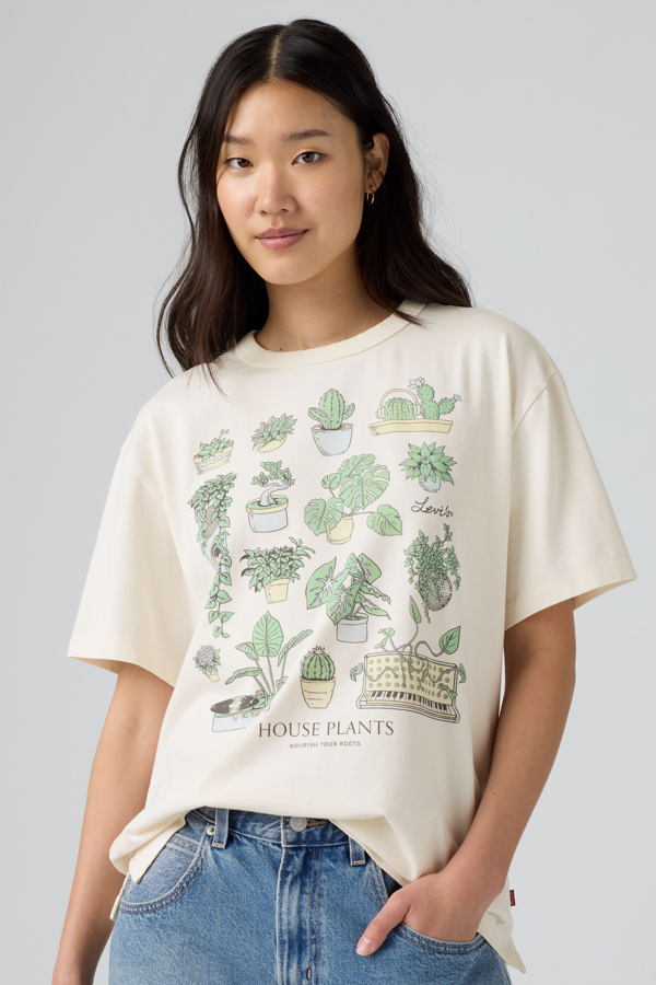 Graphic Tabor Tee - Women - L - White / House Plants Grid Egret