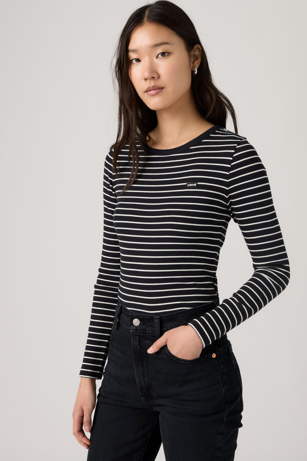 Hayes Long Sleeve Tee - Mujer - L - Negro / Gemini Stripe Anthracite Night