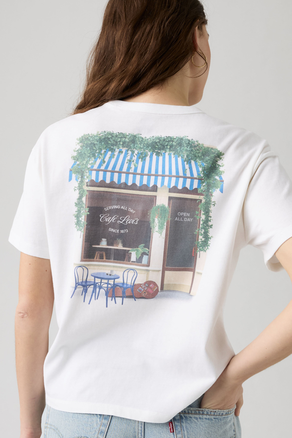 Graphic Vintage Tee - Women - L - White / Cafe Front Bright White