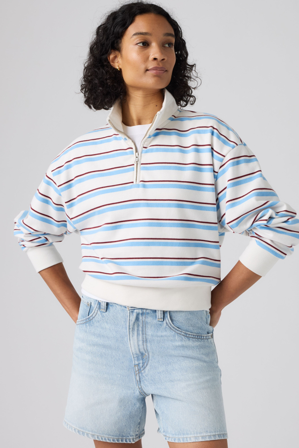 Everyday Quarter Zip Sweatshirt - Mujer - L - Multi Colour / Ruby Stripe Alaskan Blue