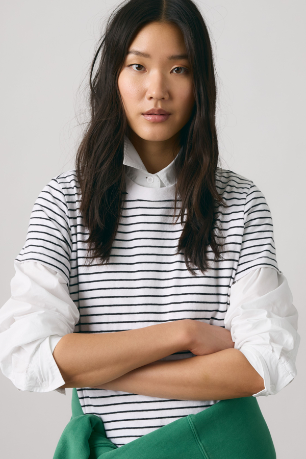 Camiseta Favorite Slub - Mujer - L - Blanco / Golf Course Stripe Bright White Anthracite Night