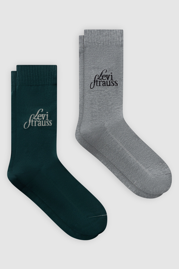 Levi's Regular Cut Logo Socks 2 Pack - Mujer - 39 - Multi Colour / Green/Grey Melange