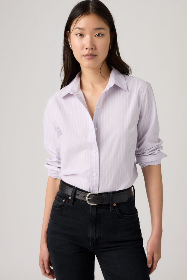 Carlile Classic Poplin Shirt - Mujer - S - Púrpura / Helle Stripe Lavender Blue Bright White