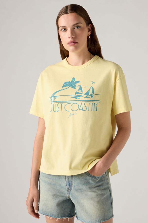 Camiseta Graphic Vintage Fit - Mujer - L - Amarillo / Just Coastin French Vanilla