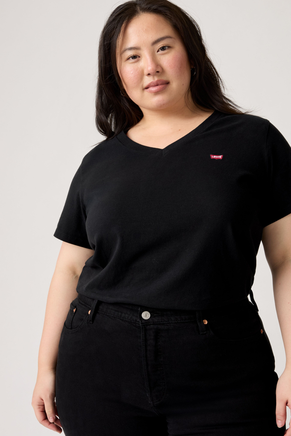Camiseta Perfect con cuello de pico (tallas grandes) - Mujer - 1X - Negro / Caviar