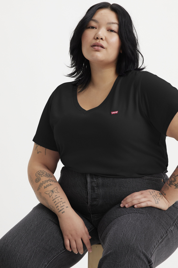 Perfect con cuello de pico (tallas grandes) - Mujer - 1X - Negro / Caviar