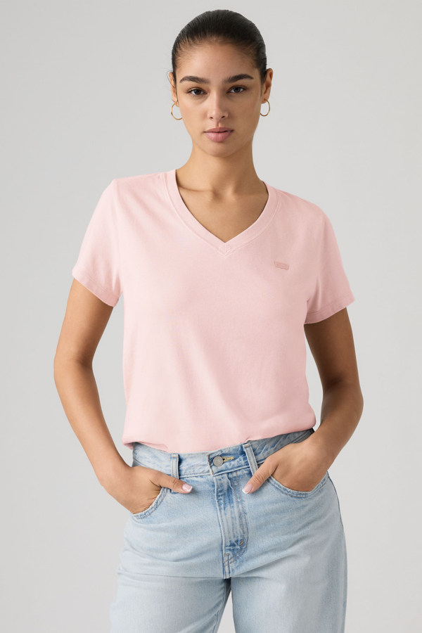 Camiseta de algodón con cuello de pico Favorite - Mujer - XS - Rosa / Crystal Pink