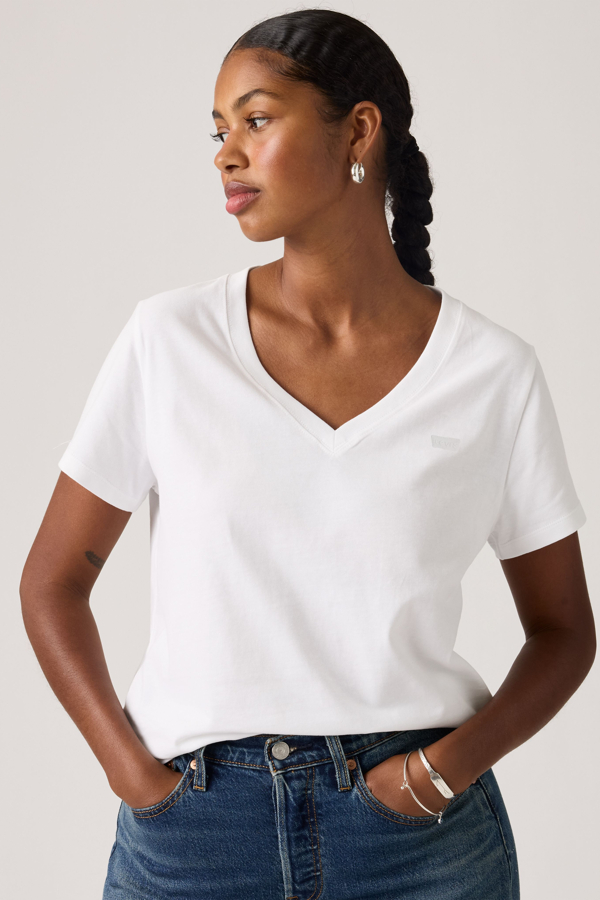 Camiseta de algodón con cuello de pico Favorite - Mujer - XS - Blanco / Bright White