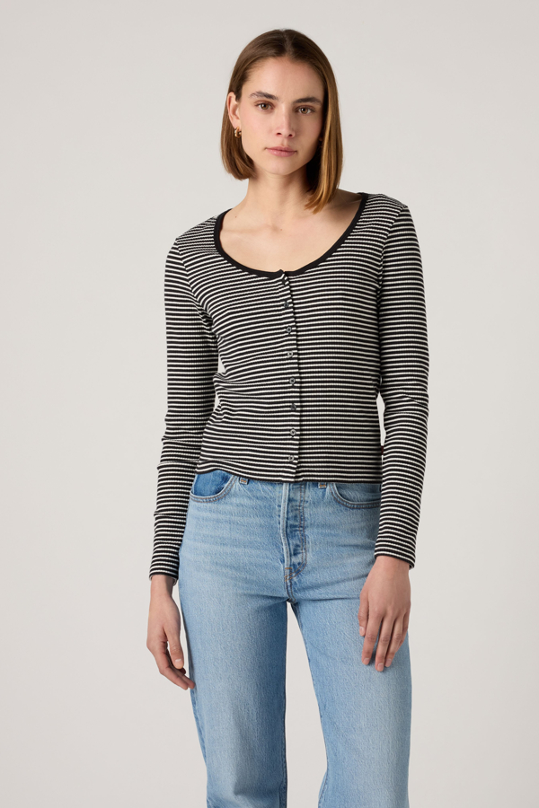 Top de manga larga Austen Button Up - Mujer - XS - Negro / Annalise Stripe Anthracite Night Egret