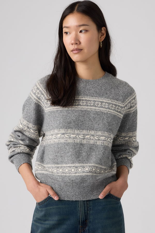 Jolie Fairisle Crewneck Sweater - Mujer - L - Gris / Coralie Fairisle V8 Heather Grey