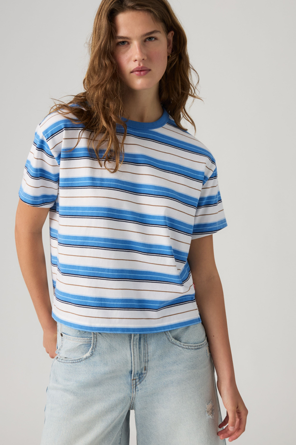 Vintage Tee - Women - L - Blue / Vida Stripe Egret