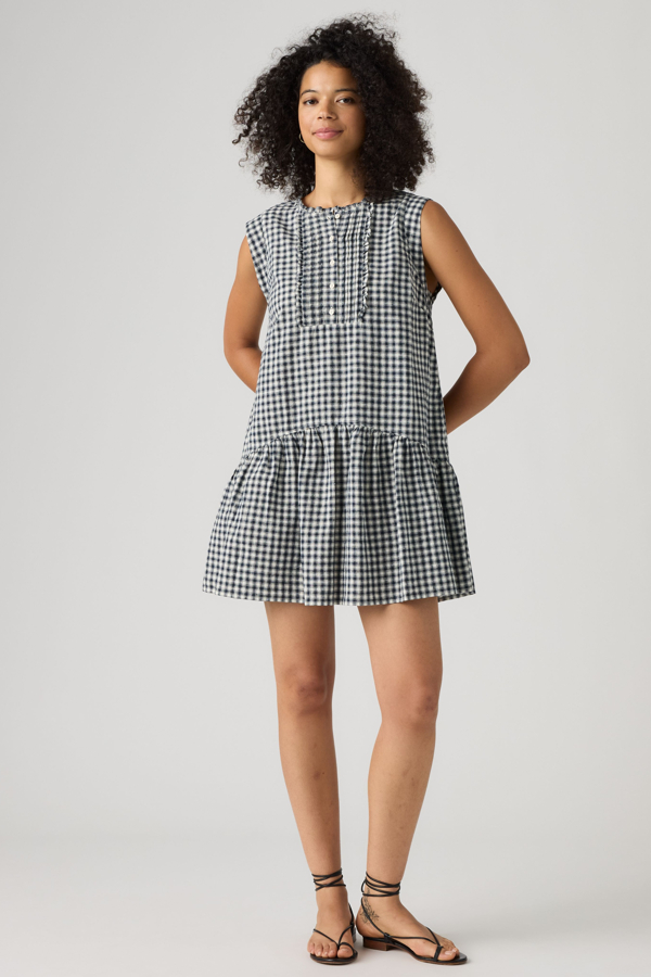 Solara Sleeveless Linen Mini Dress - Women - L - Blue / Jette Check Navy Blazer Cotton Linen