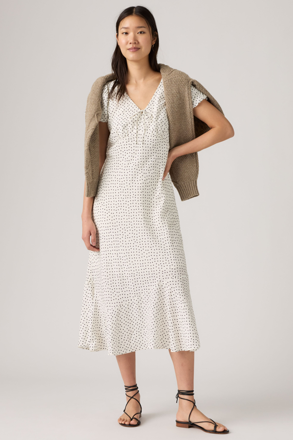 Lira Short Sleeve Midi Dress - Mujer - L - Crema / Tovi Dot Egret Nylon