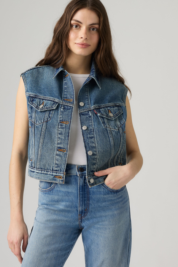 Shrunken '90s Trucker Vest - Women - L - Medium Wash / Turning Heads