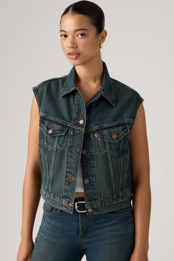 Shrunken '90s Trucker Vest - Women - L - Green / Cash Out