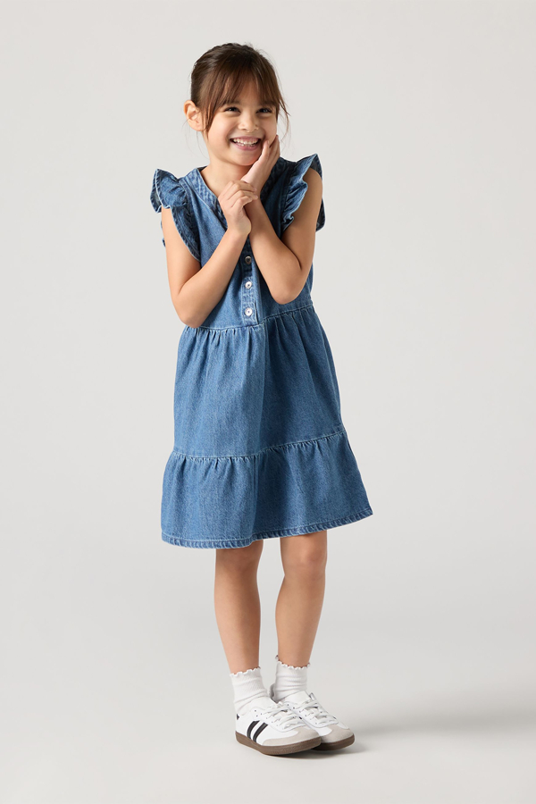 Kids Flutter Sleeve Dress - Chicas - 3A - Azul / Dance Around