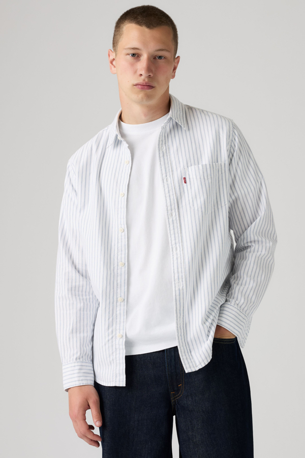 Classic Pocket Standard Fit Shirt - Hombre - L - Multicolor / Bridey Oxford Stripe Bright White