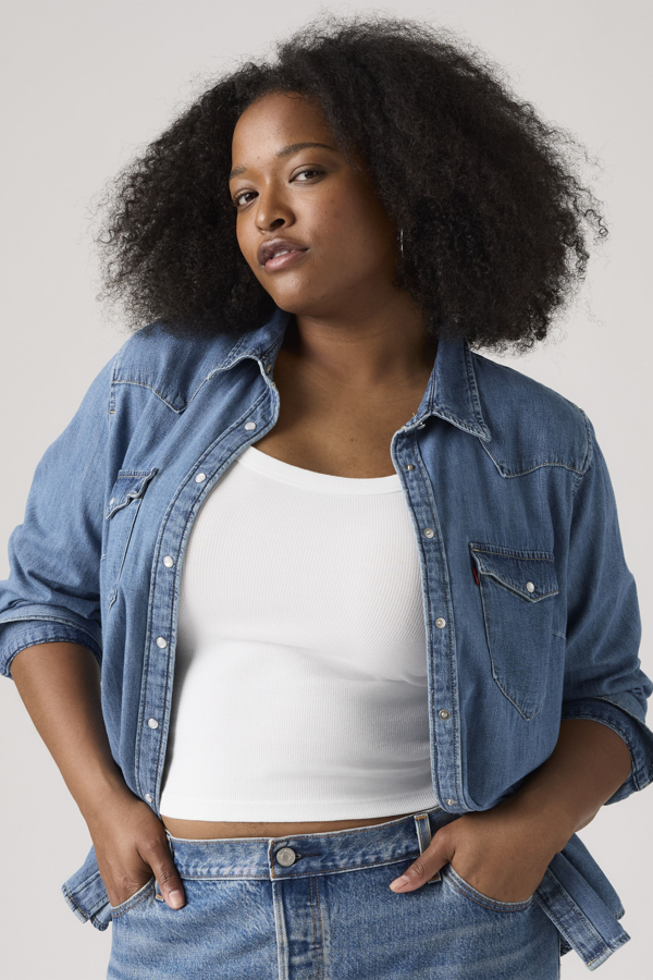 Camisa Western Essential (Plus) - Mujer - 3X - Azul / Mighty Fine