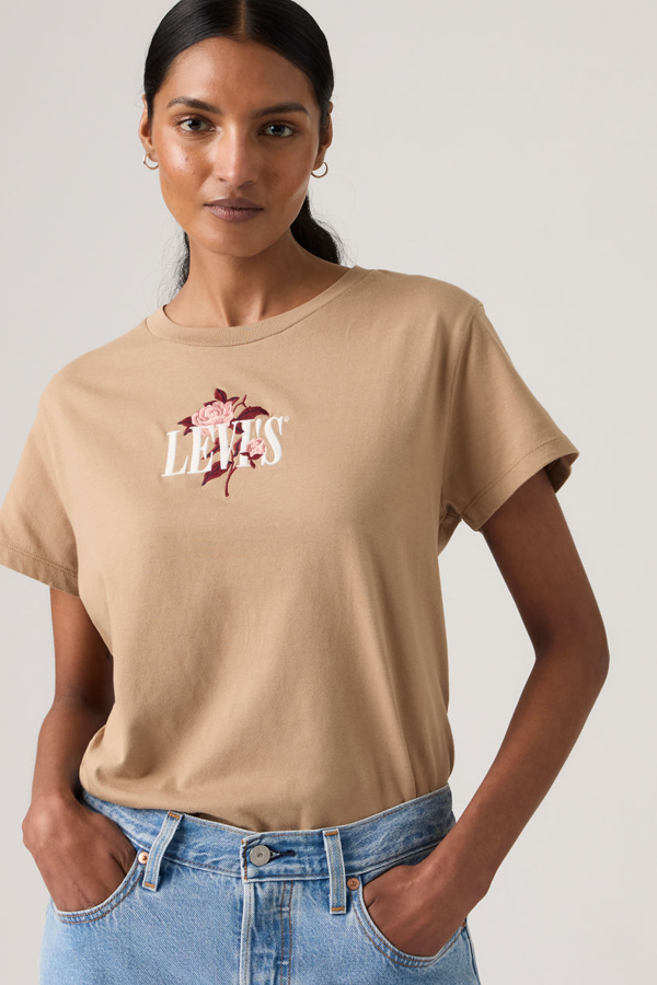 Camiseta Graphic Boxy - Mujer - XS - Crema / Single Rose Serif Logo Amphora