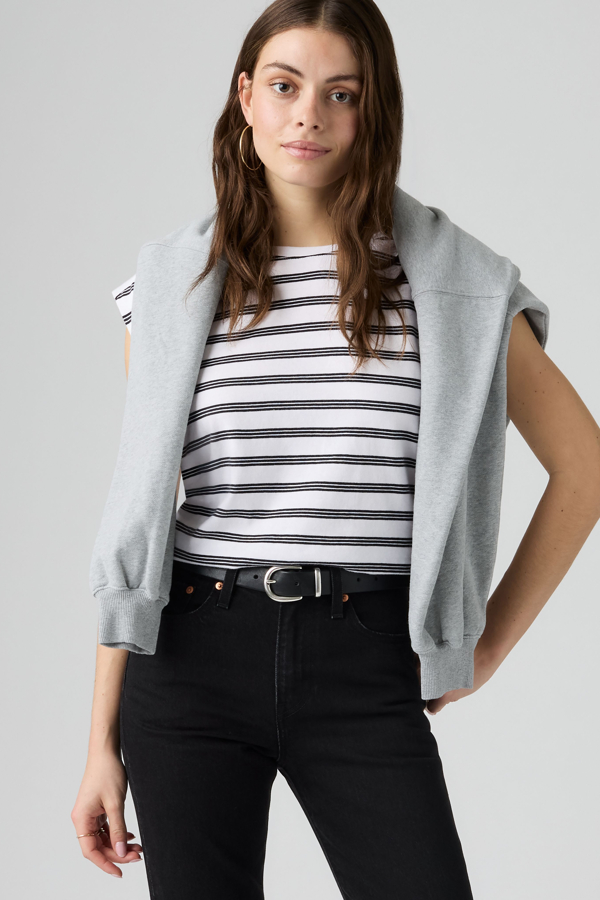 Pleated Muscle Tank Top - Women - L - White / Paloma Stripe Bright White