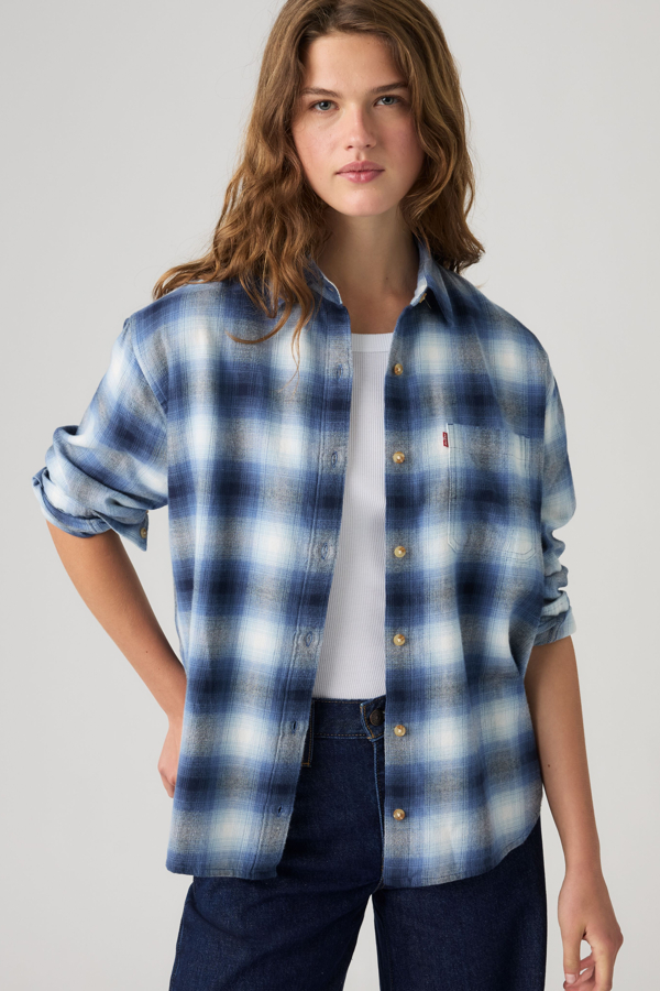 Nash Flannel Shirt - Mujer - L - Azul / Vesa Shadow Plaid Niagara Mist Flannel