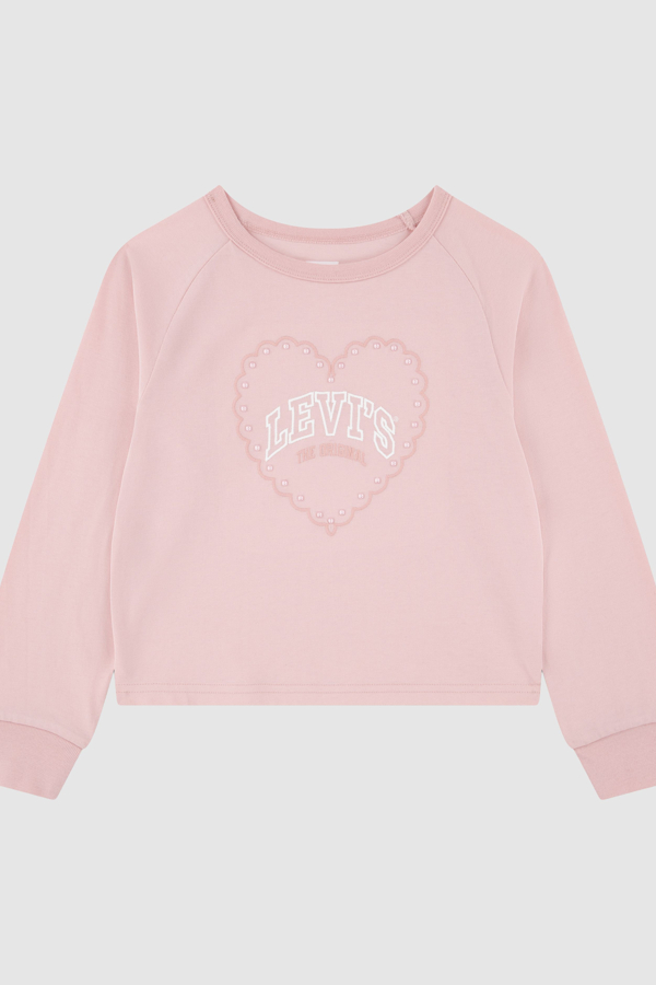 Kids Long Sleeve Heart Knit Crewneck - Girls - 4A - Pink / Powder Pink