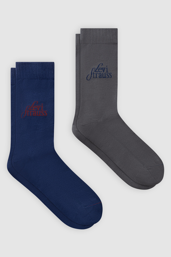 Levi's Regular Cut Logo Socks 2 Pack - Hombre - 39 - Blue / Blue/Grey
