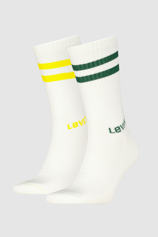 Levi's Regular Cut Sport Stripe Socks 2 pack - Hombre - 39 - Multicolor / White/Green/Yellow