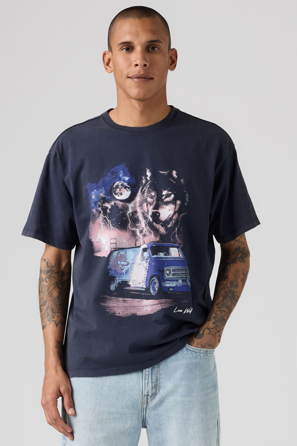Graphic Vintage Fit Tee - Men - L - Blue / Lone Wolf 1 Nightfall Navy