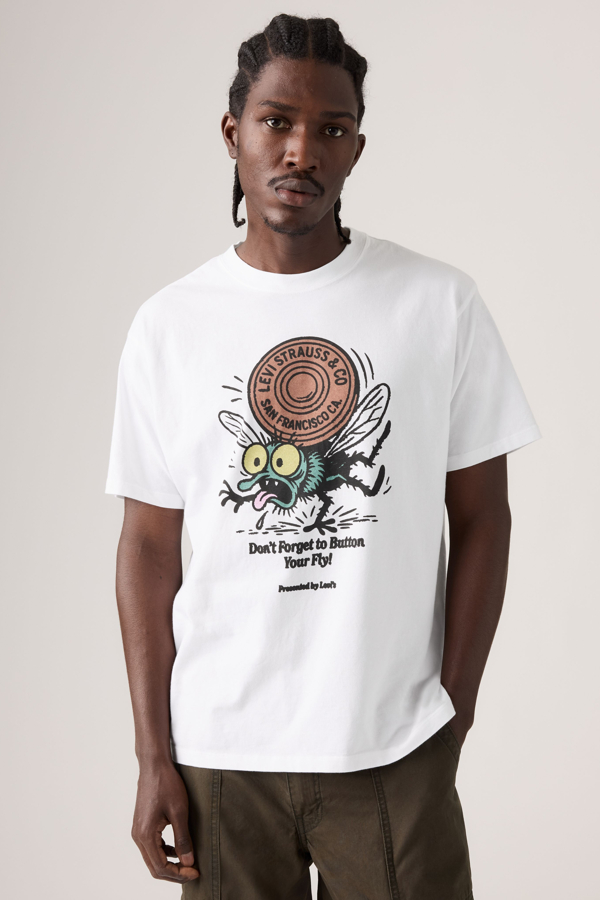 Graphic Vintage Fit Tee - Men - L - White / Button Your Fly White Plus