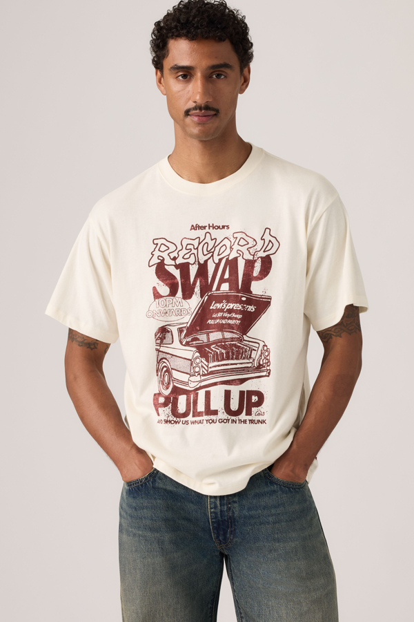 Graphic Vintage Fit Tee - Men - L - White / Record Swap Egret