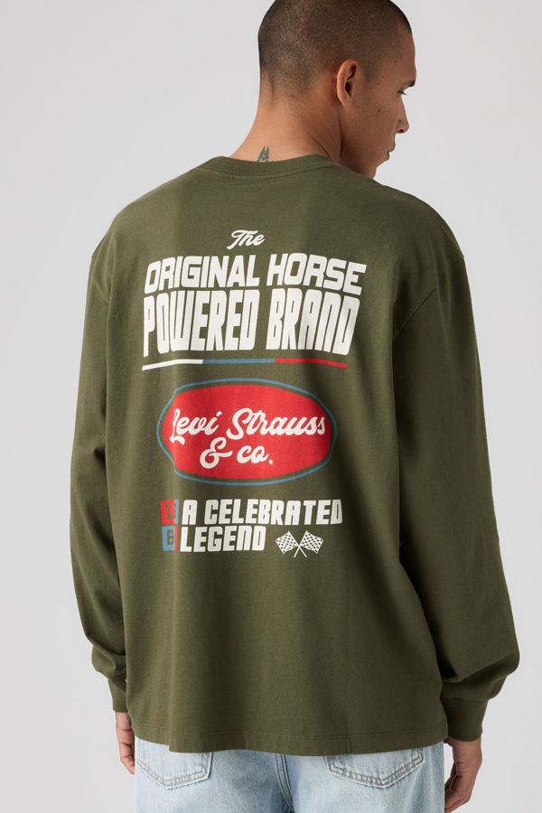 Long Sleeve Graphic Authentic Tee - Men - L - Green / Horsepower Brand Olive Night
