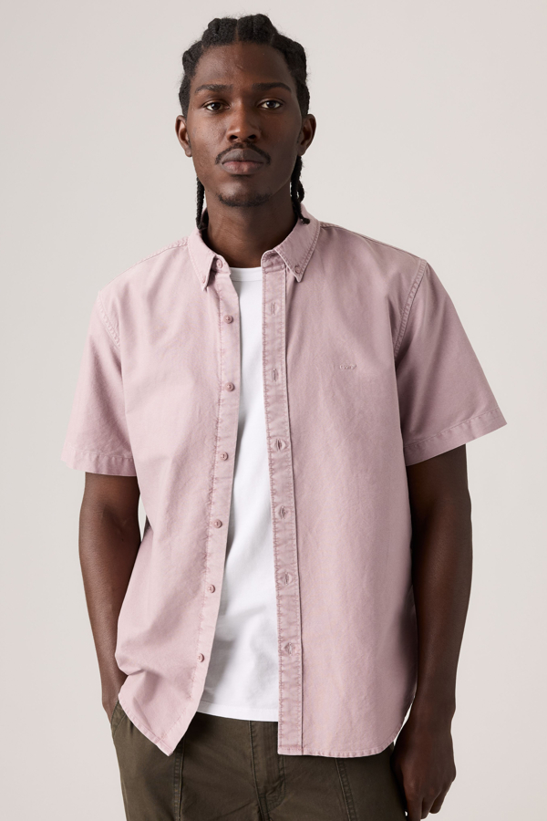 Short Sleeve Authentic Button Down Shirt - Hombre - L - Púrpura / Quail Garment Dye