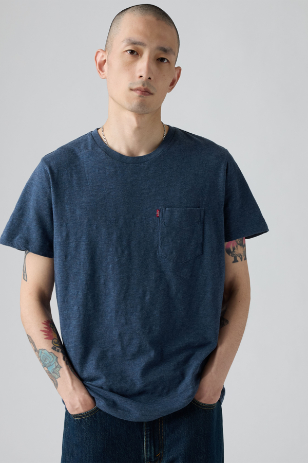 Camiseta Classic Pocket - Hombre - L - Azul / Dress Blues Heather Slub Jersey
