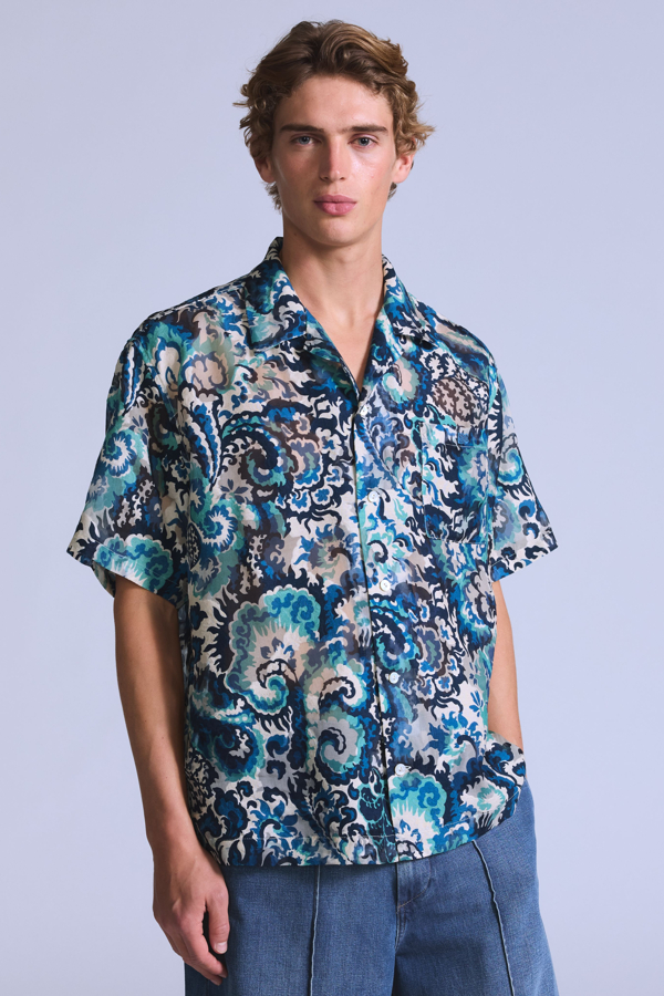 Camisa de manga corta Camp - Hombre - XL - Azul / Jacquard