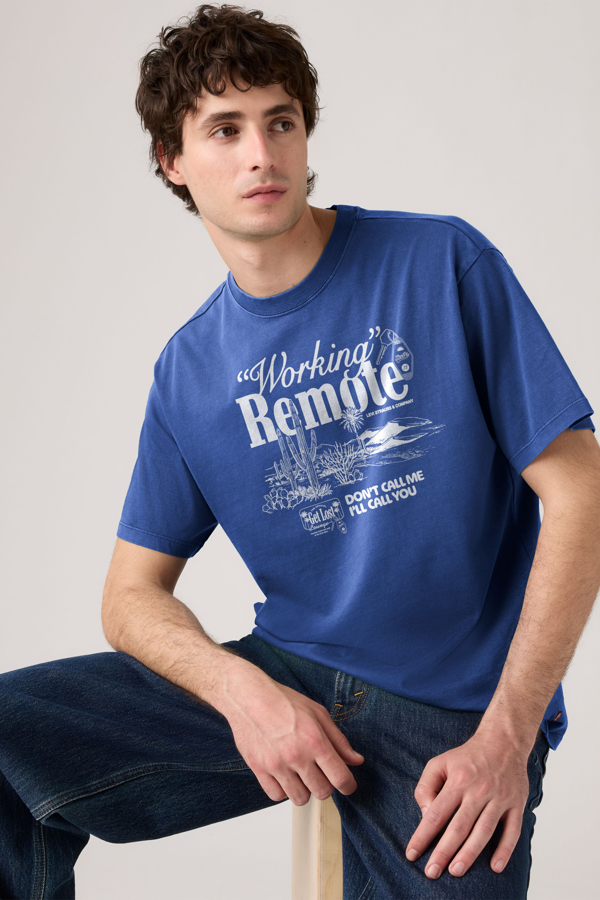 Graphic Vintage Fit Tee - Men - 2XL - Blue / Working Remote Delft