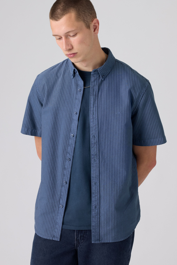 Short Sleeve Authentic Button Down Lightweight Shirt - Hombre - 2XL - Azul / Vintage Indigo Gd Stripe